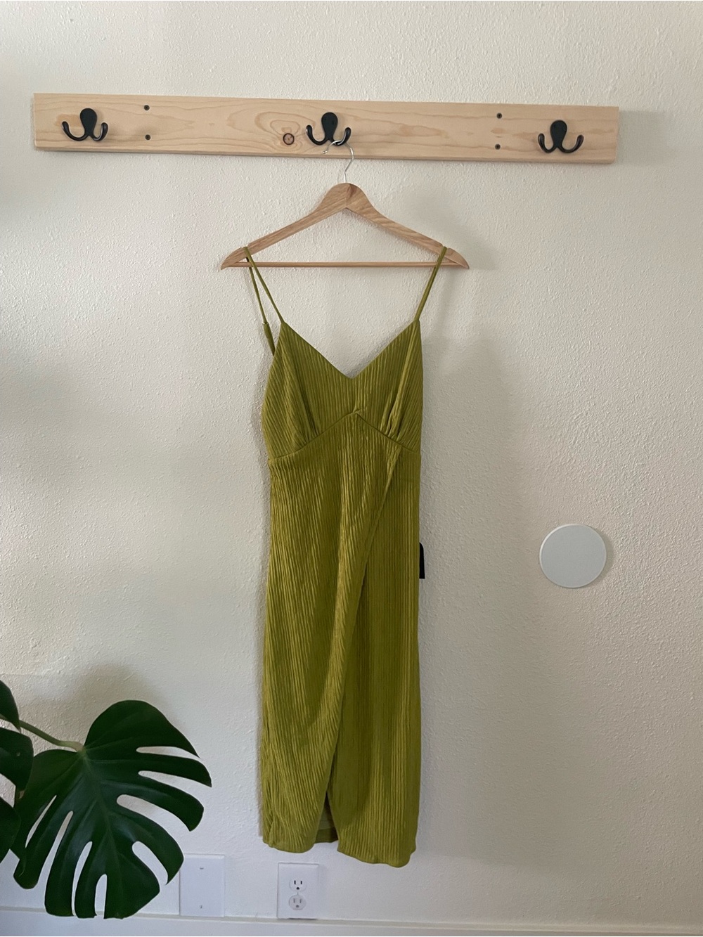 Green Slip Midi Dress with V-Neck